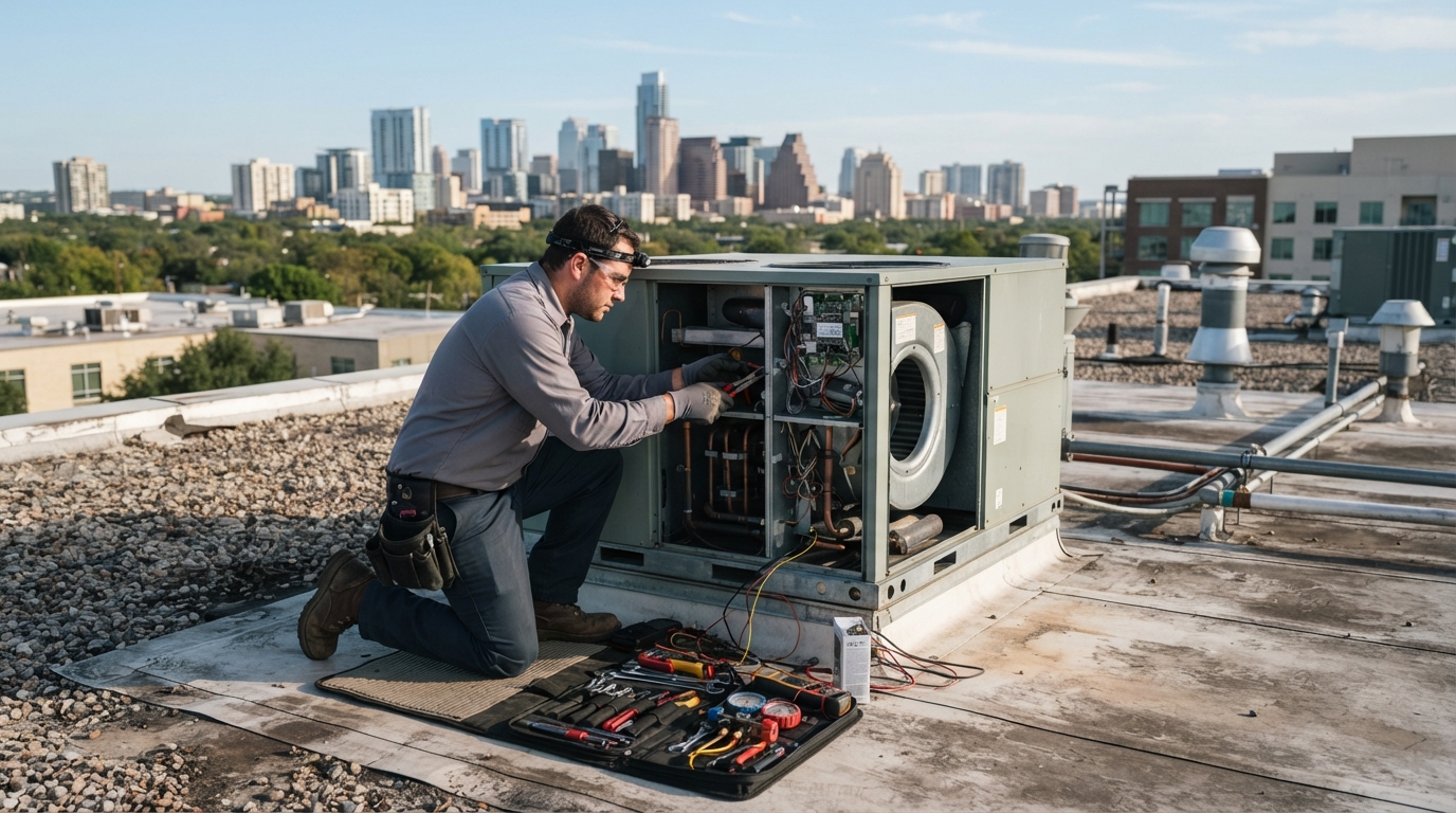 Commercial HVAC mechanical equipment prepared for repair service