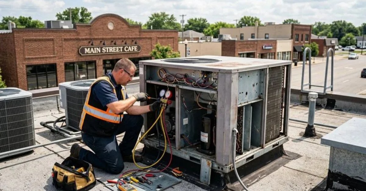 Commercial cooling equipment prepared for repair service