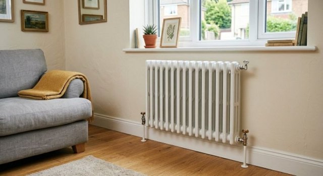 Residential radiator and heating pipework prepared for service evaluation