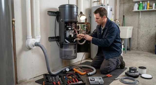 Home central vacuum inlet and hose for a repair estimate