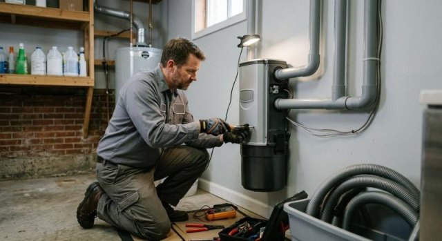 Home central vacuum inlet and hose for a repair estimate
