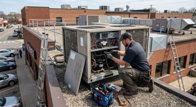 Commercial HVAC rooftop equipment for a repair estimate