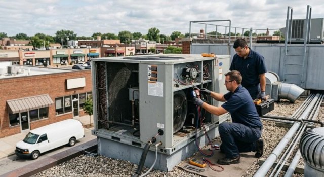 Commercial HVAC rooftop equipment for a repair estimate