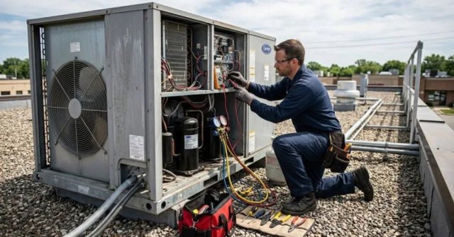 Commercial rooftop cooling unit for a repair estimate