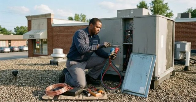 Commercial rooftop cooling unit for a repair estimate