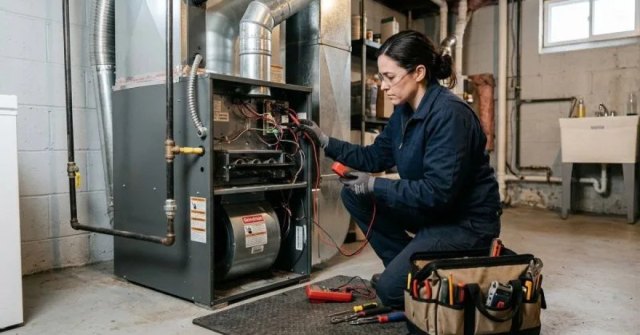 Residential furnace cabinet installed in a utility space